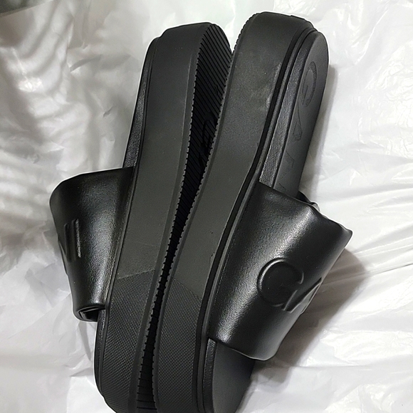 Nwot Ganni Vegea Vegan Leather Platform Slides Black Flatform EU 42 - Picture 7 of 7